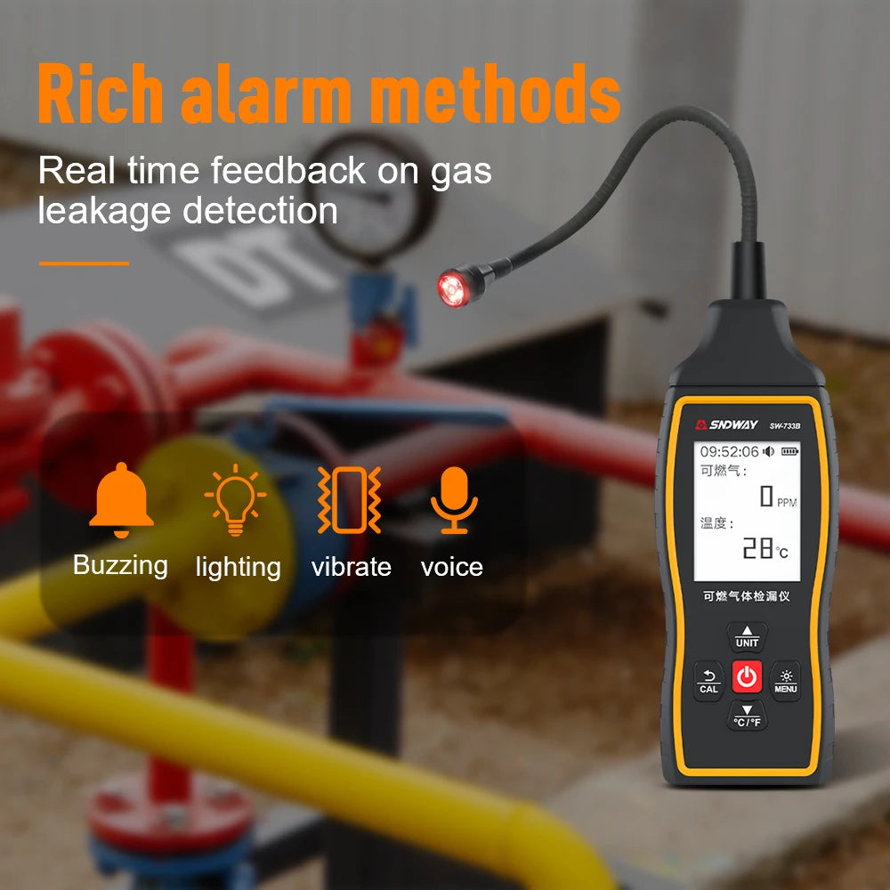 Combustible Gas Detector SW-733A Propane CO Hexane Methane Leak Indicator Port Natural Measure Range 0-100% LEL With Alarm Combustible Gas Detector SW-733A Propane CO Hexane Methane Leak Indicator Port Natural Measure Range 0-100% LEL With Alarm